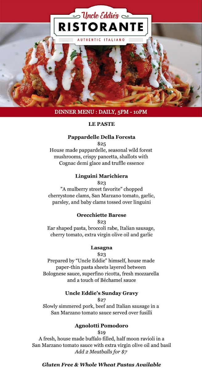 Menu Uncle Eddie's Ristorante, Dba 'the Joint', An Italian Social Club-1