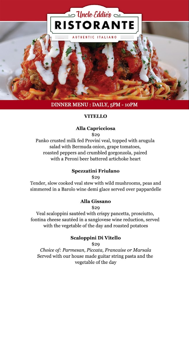 Menu Uncle Eddie's Ristorante, Dba 'the Joint', An Italian Social Club-2