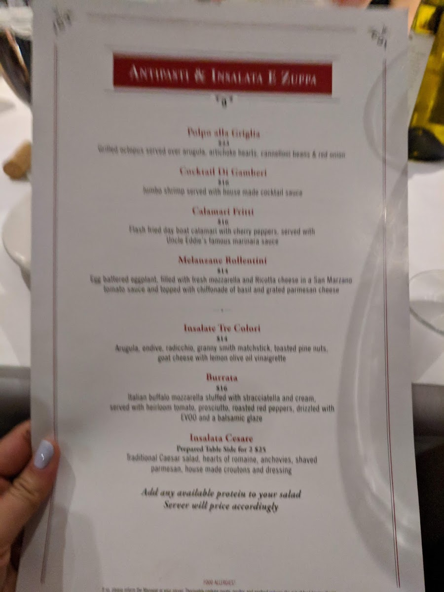 Menu Uncle Eddie's Ristorante, Dba 'the Joint', An Italian Social Club-4